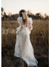 V Neck Ivory Organza Lace Tie Back Airy Wedding Dress